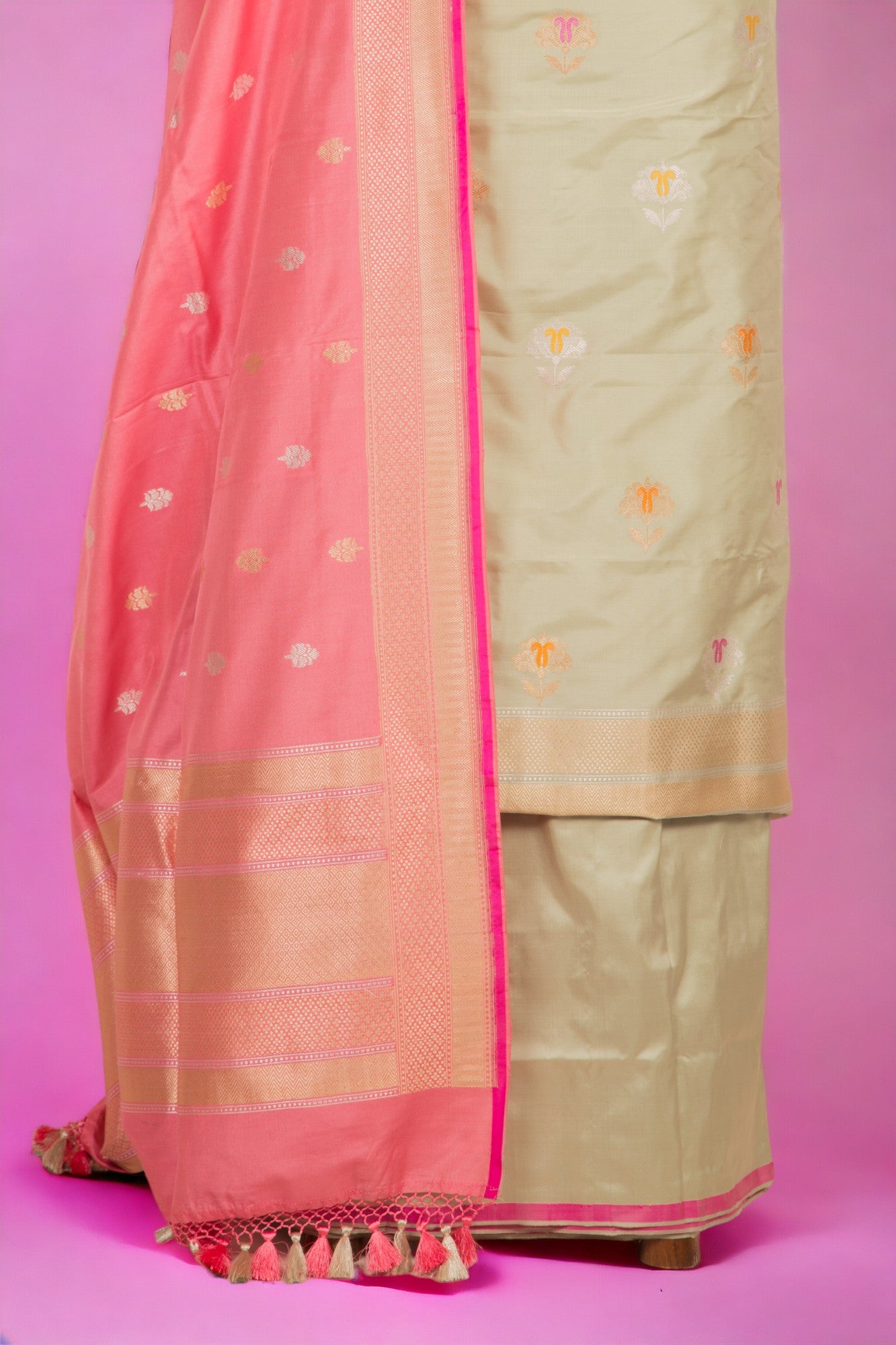 Banarasi Silk Butta Pista Green Salwar Suit Set