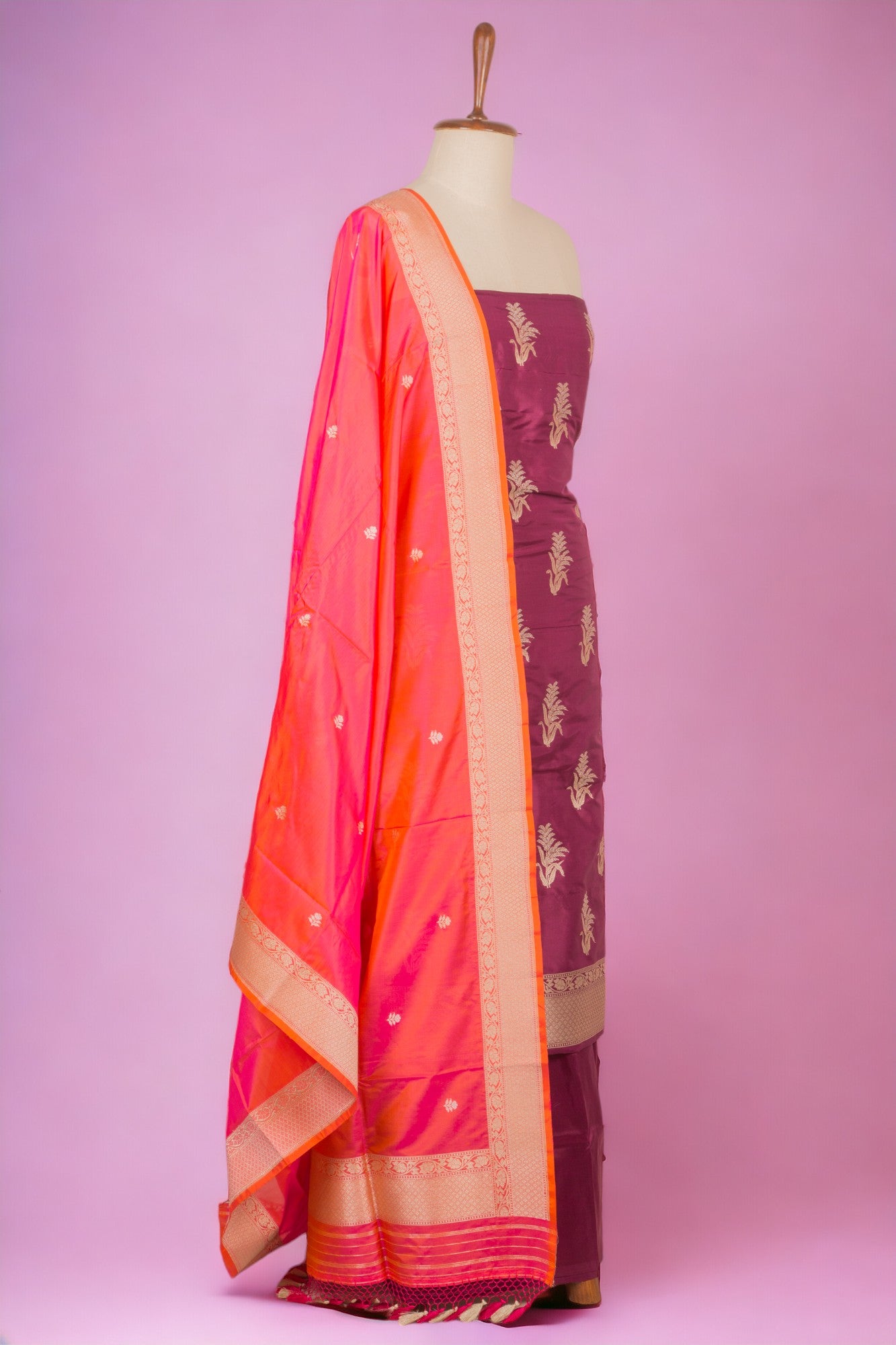 Banarasi Silk Butta Purple Salwar Suit Set