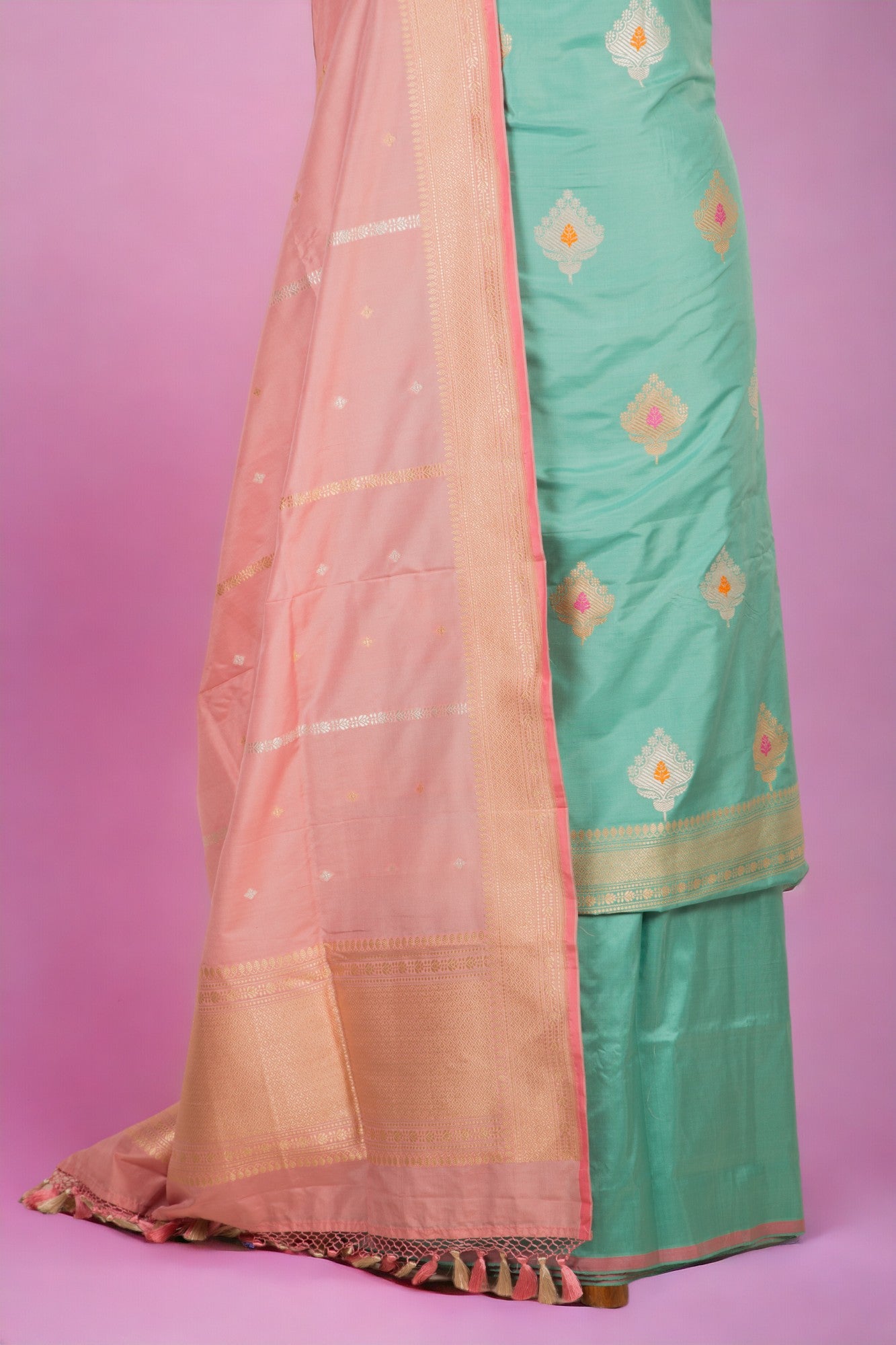 Banarasi Silk Butta Sky Blue Salwar Suit Set