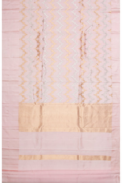 Banarasi Katan Silk Zig Zag Lines Pastel Pink Saree With Satin Border