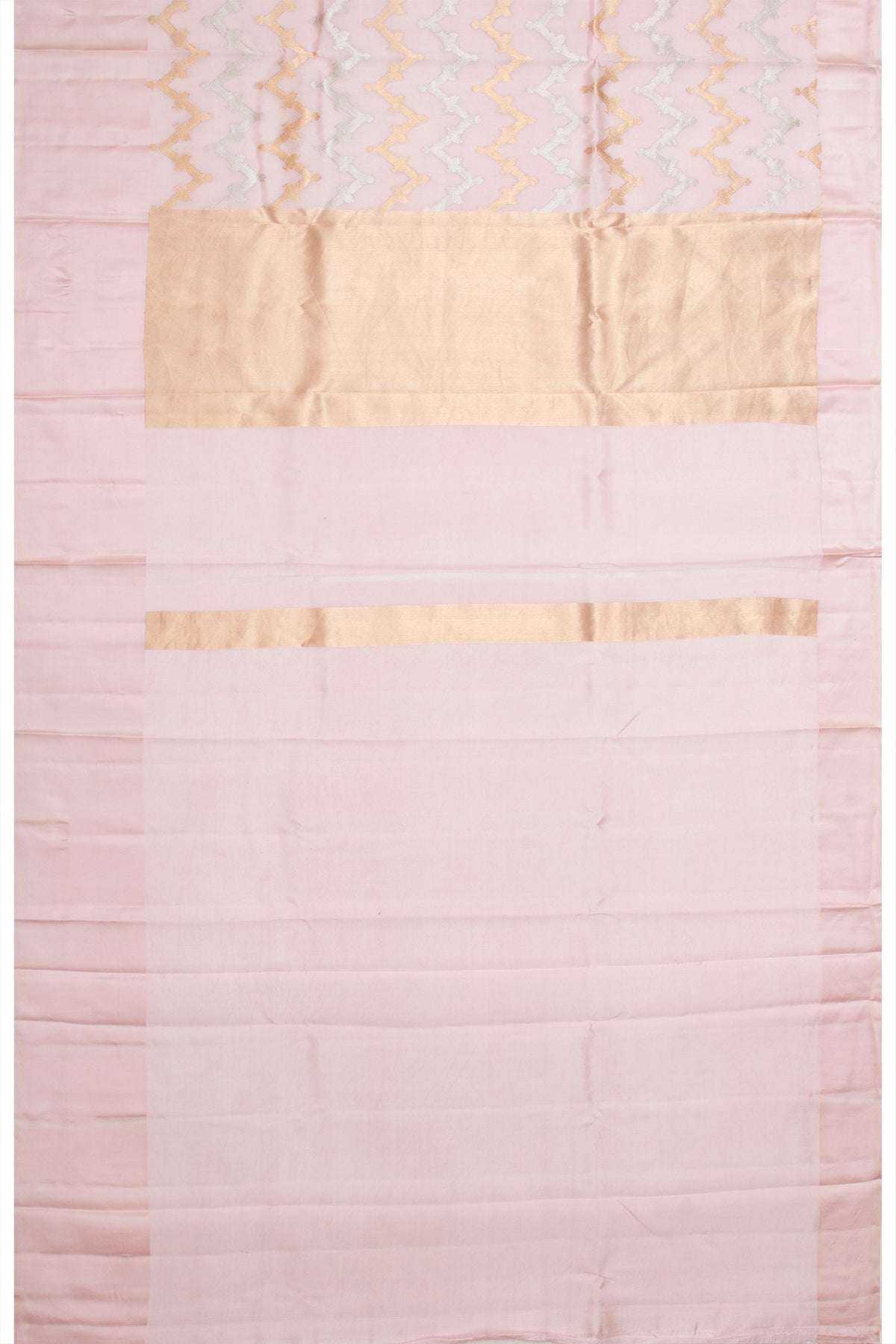 Banarasi Katan Silk Zig Zag Lines Pastel Pink Saree With Satin Border