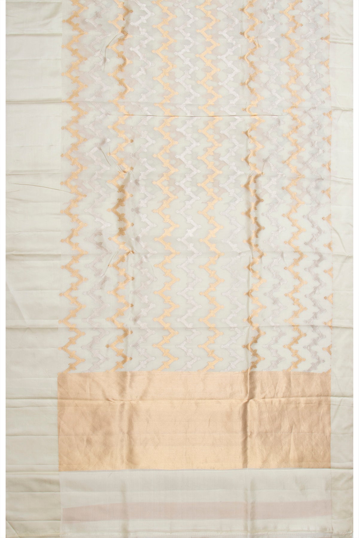 Banarasi Katan Silk Zig Zag Lines Cream Saree With Satin Border