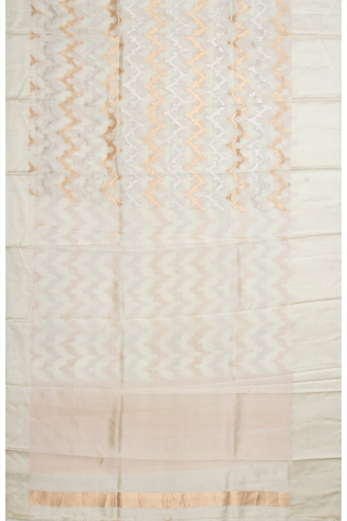 Banarasi Katan Silk Zig Zag Lines Cream Saree With Satin Border