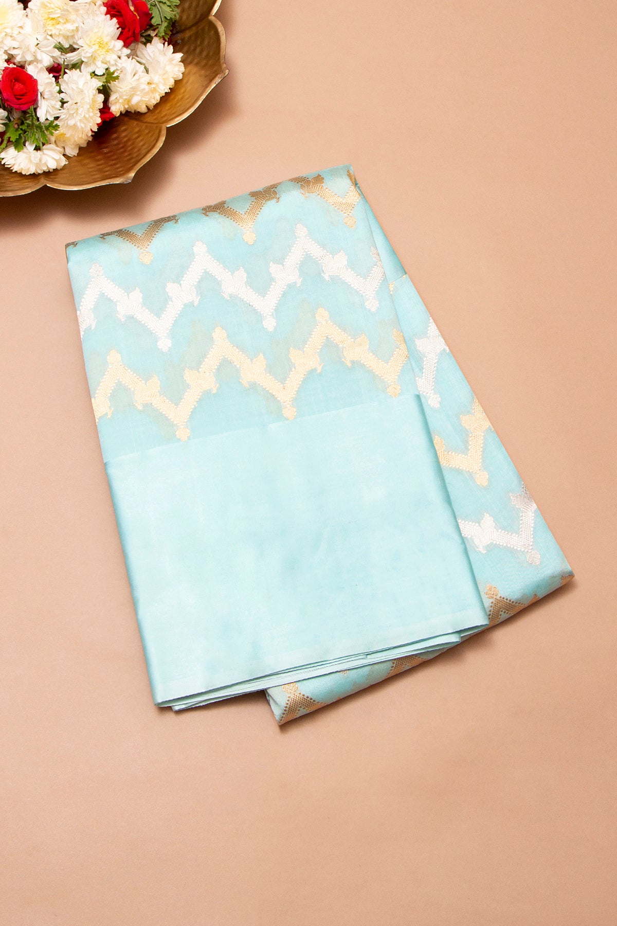 Banarasi Katan Silk Zig Zag Lines Sky Blue Saree With Satin Border