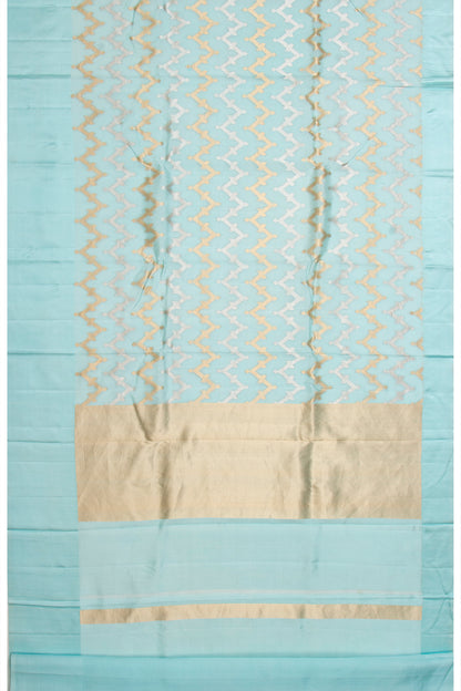 Banarasi Katan Silk Zig Zag Lines Sky Blue Saree With Satin Border