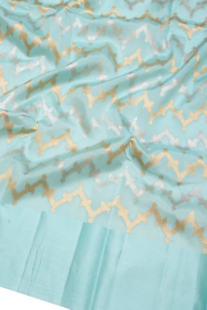 Banarasi Katan Silk Zig Zag Lines Sky Blue Saree With Satin Border
