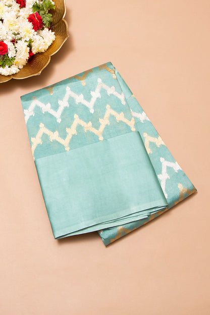 Banarasi Katan Silk Zig Zag Lines Sky Blue Saree With Satin Border