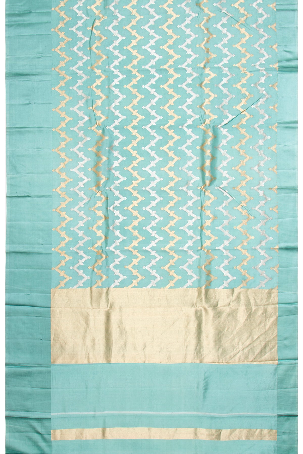 Banarasi Katan Silk Zig Zag Lines Sky Blue Saree With Satin Border