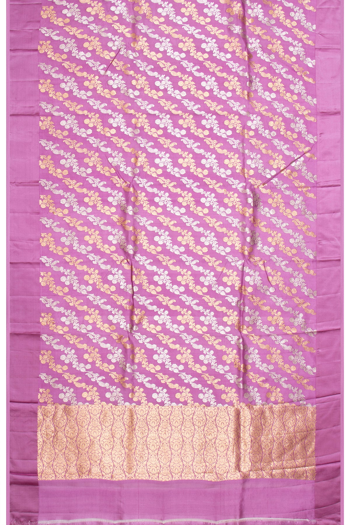 Banarasi Katan Silk Zig Zag Lines Lavender Saree With Satin Border