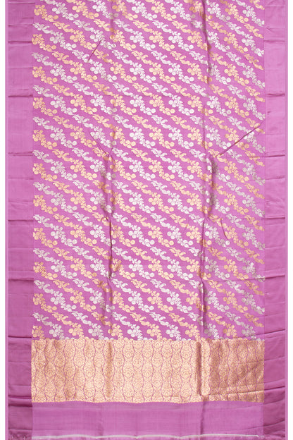 Banarasi Katan Silk Zig Zag Lines Lavender Saree With Satin Border