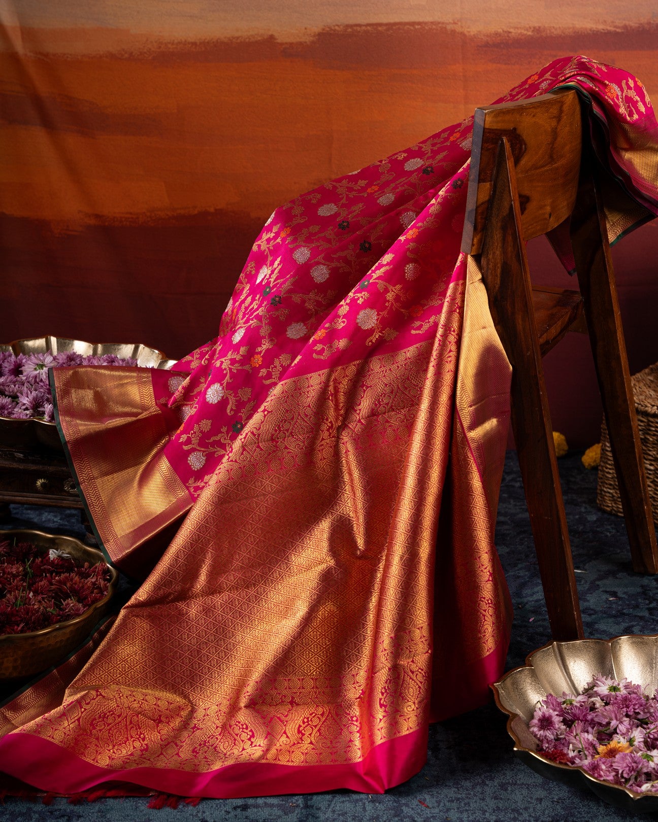 Kanchipuram Silk Jaal Pink Saree