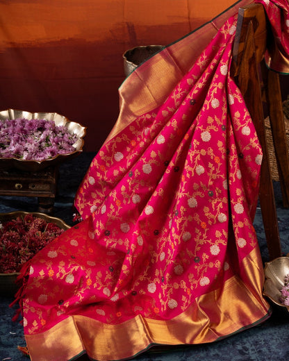 Kanchipuram Silk Jaal Pink Saree