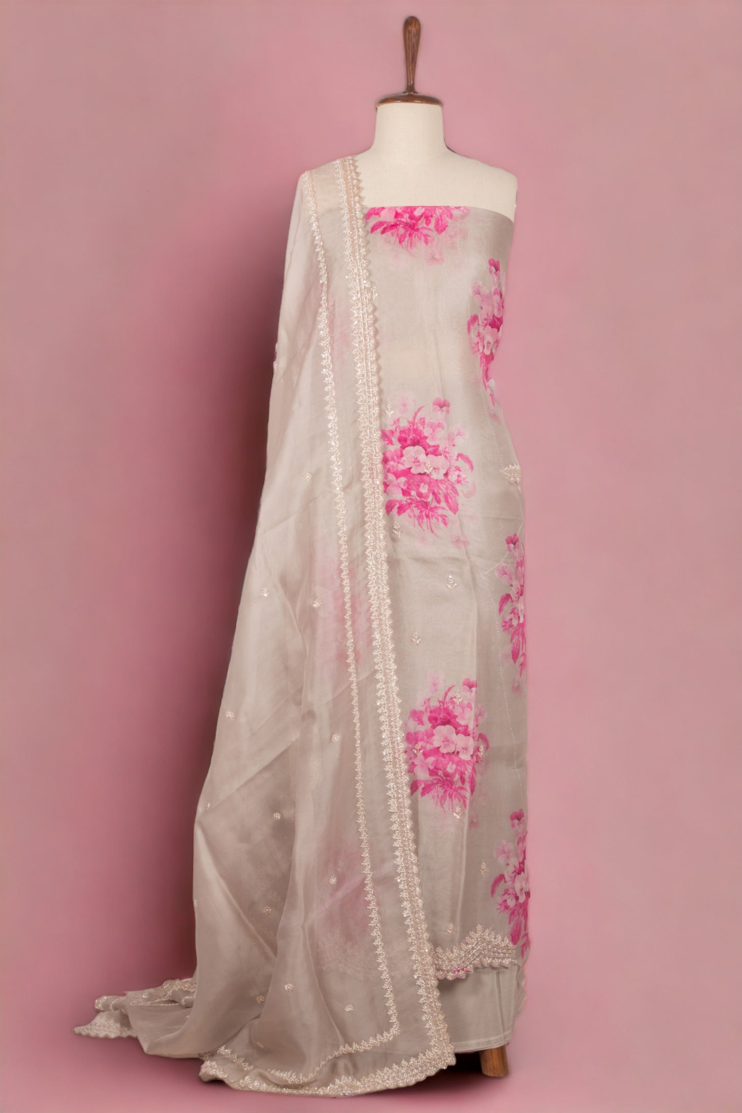 Organza Pastel Grey Salwar Suit Set