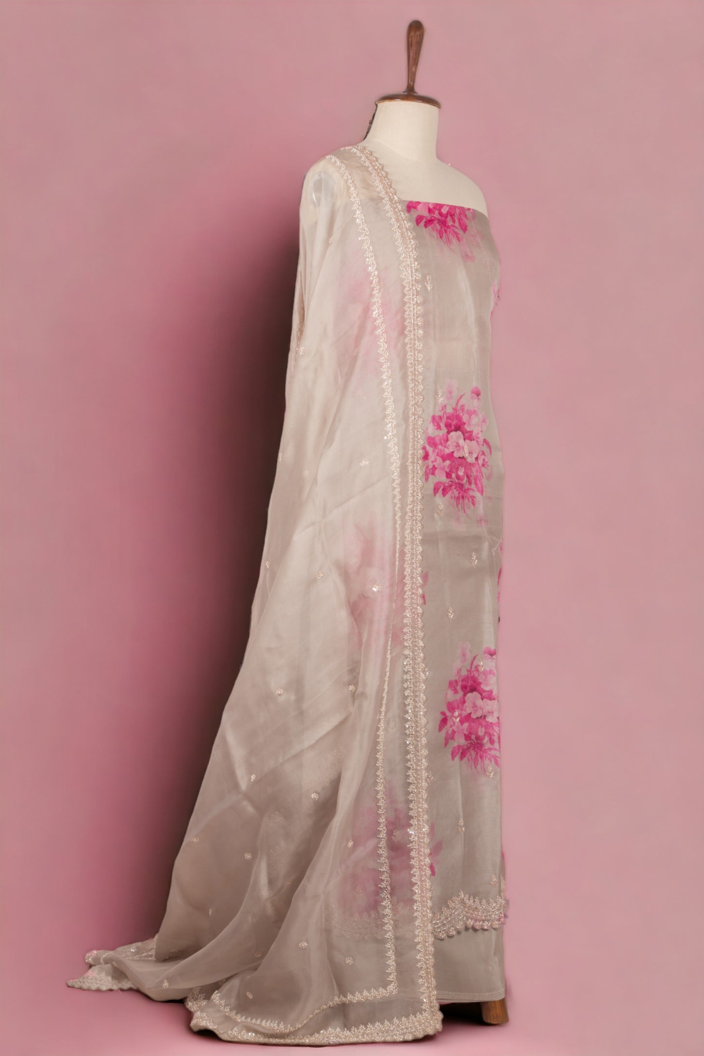 Organza Pastel Grey Salwar Suit Set