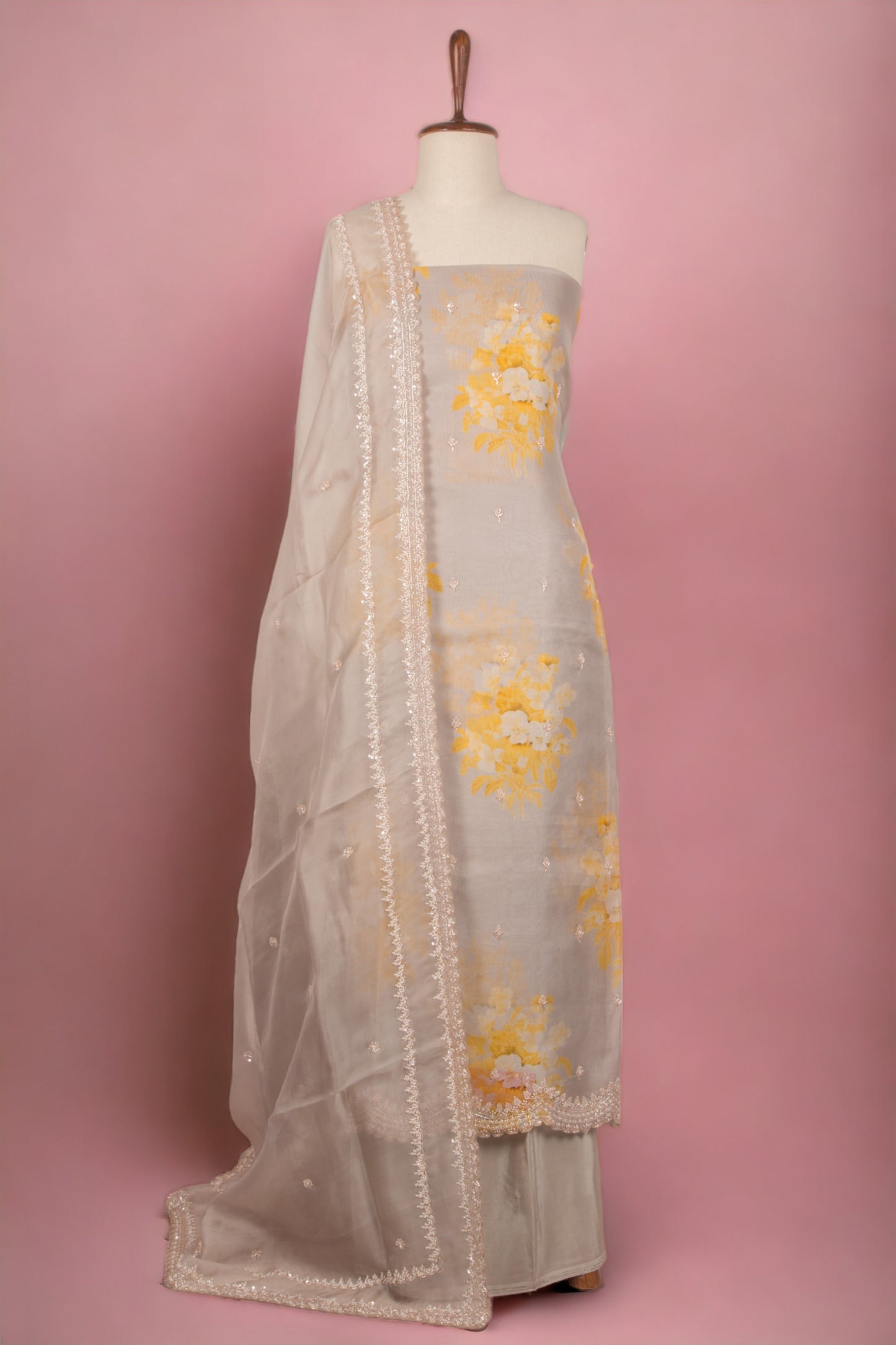 Organza Pastel Grey Salwar Suit Set