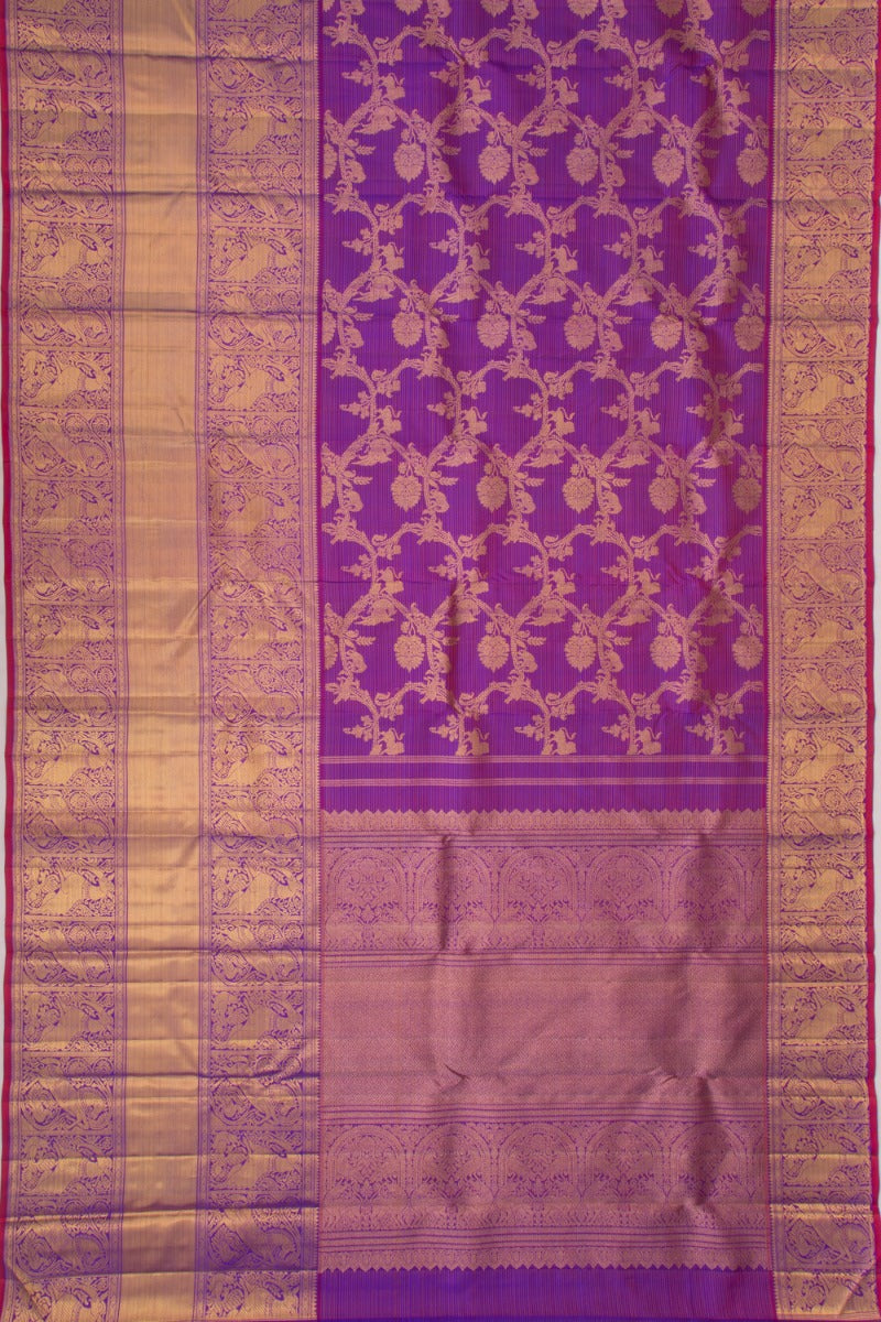 Kanchipuram Silk Oosi Lines And Jaal Purple Saree