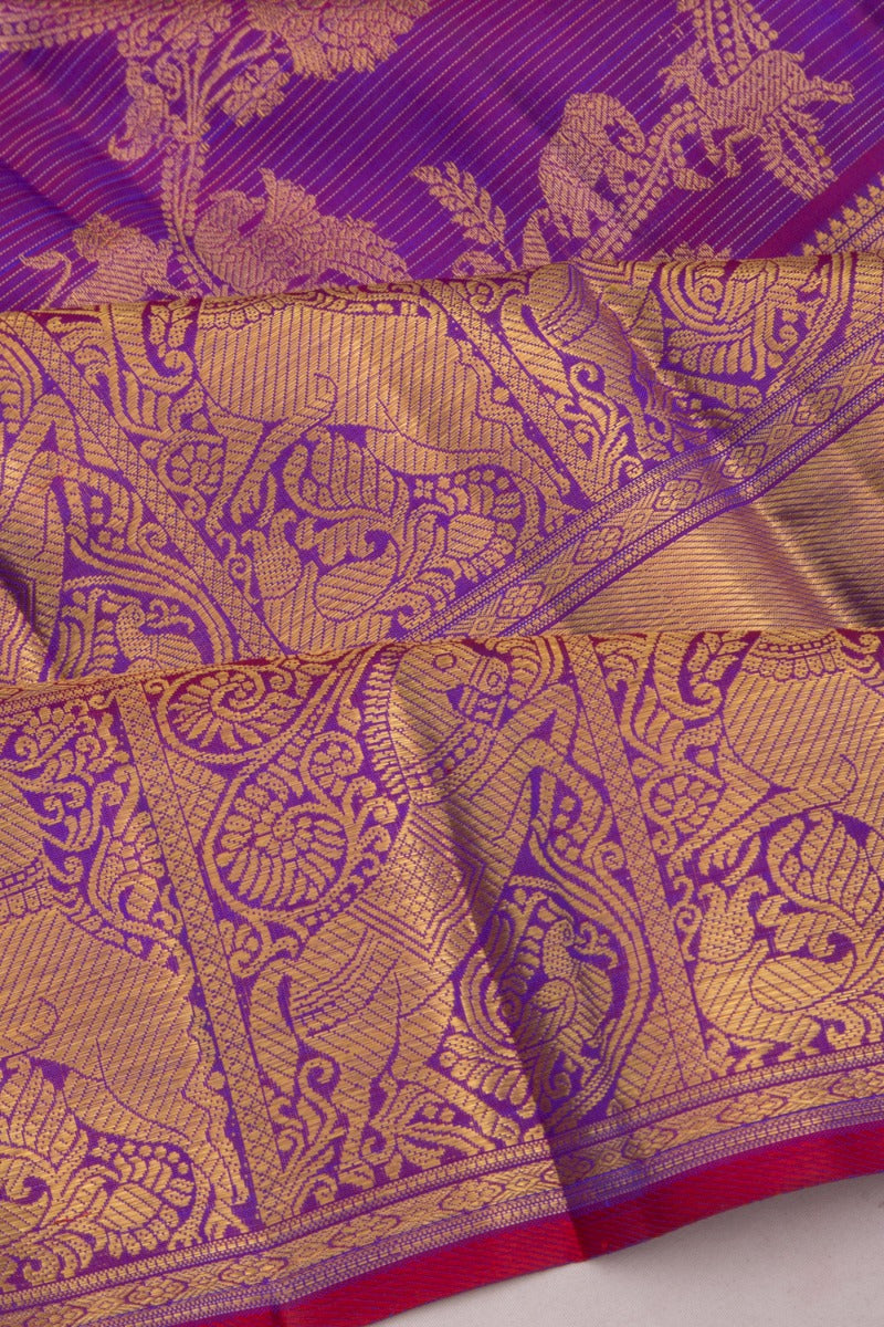 Kanchipuram Silk Oosi Lines And Jaal Purple Saree