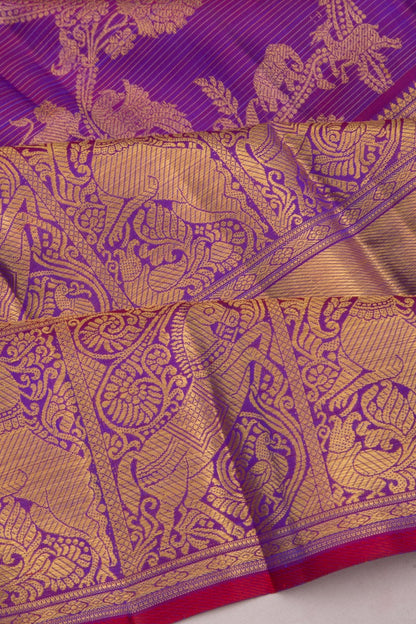 Kanchipuram Silk Oosi Lines And Jaal Purple Saree