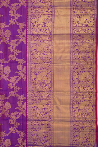 Kanchipuram Silk Oosi Lines And Jaal Purple Saree