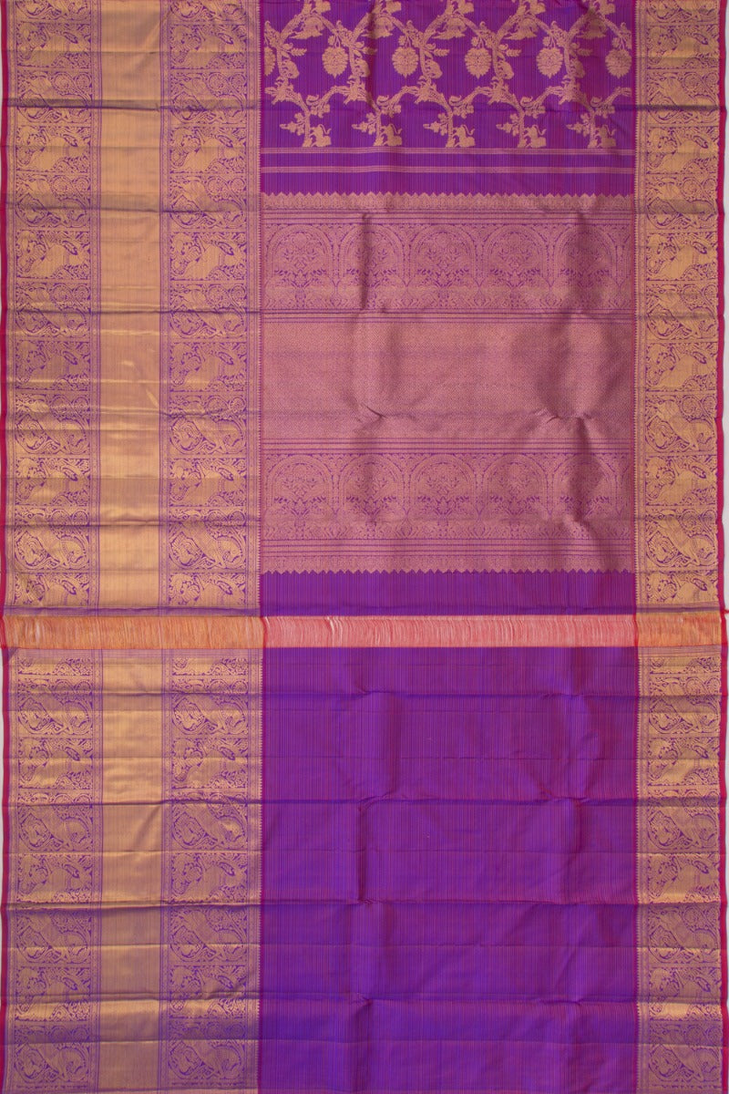 Kanchipuram Silk Oosi Lines And Jaal Purple Saree