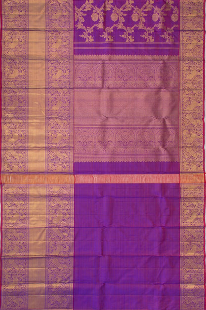 Kanchipuram Silk Oosi Lines And Jaal Purple Saree