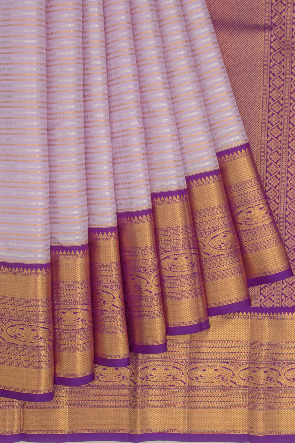 Kanchipuram Silk Horizontal Lines Lavender Saree