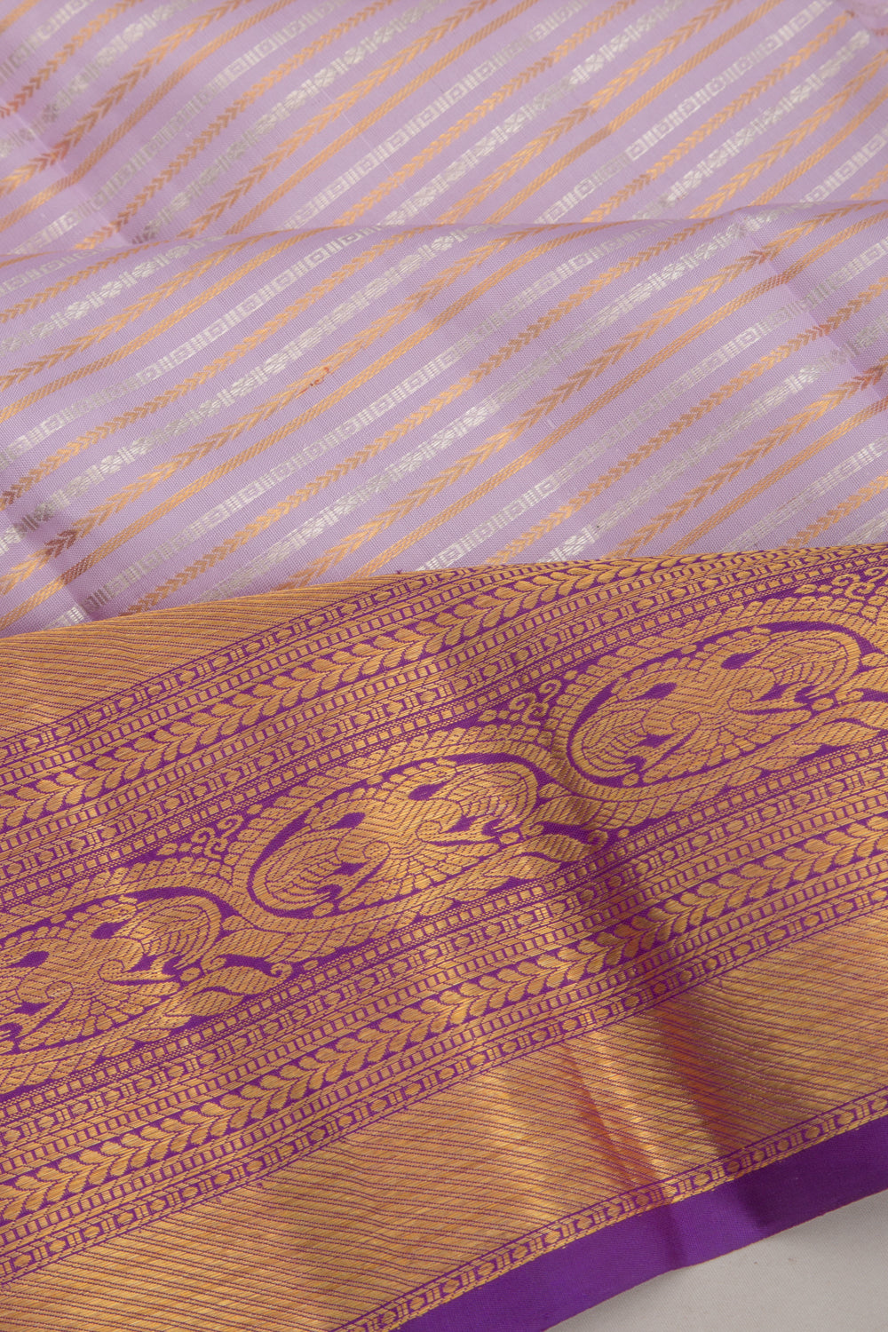 Kanchipuram Silk Horizontal Lines Lavender Saree