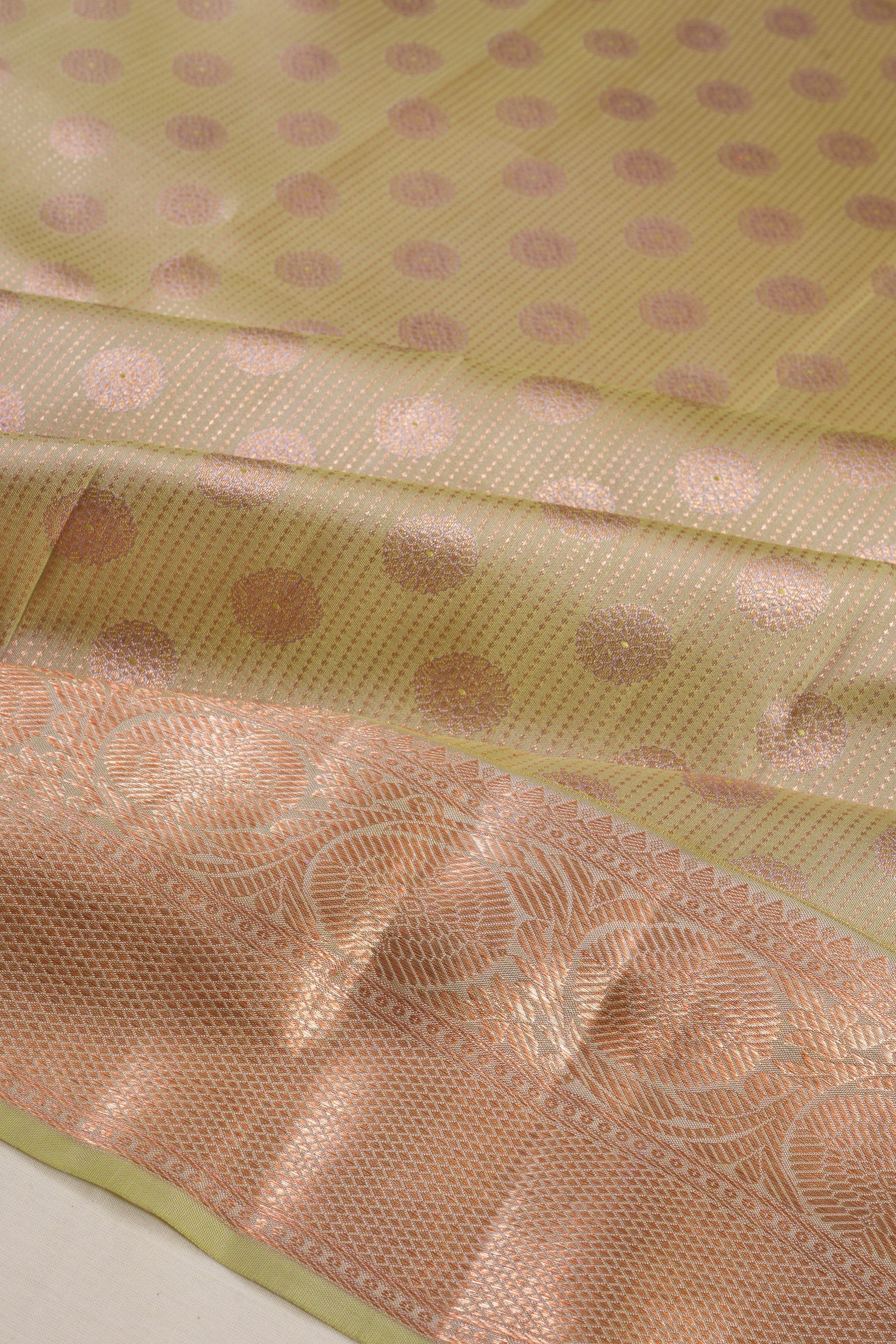 Antique Zari Kanchipuram Silk Brocade Pastel Green Saree