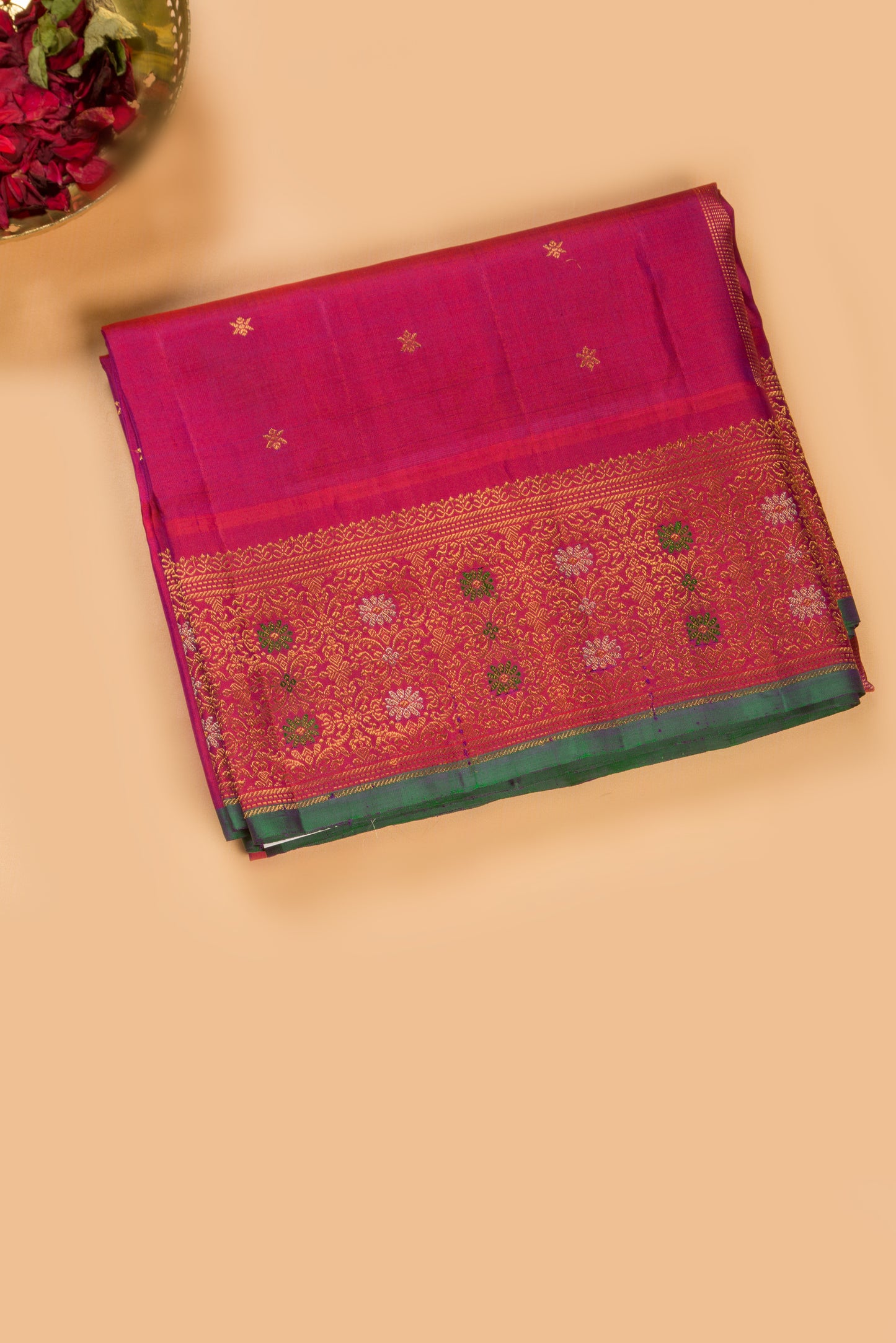 Gadwal Silk Butta Magenta Pink Saree With Meenakari Border