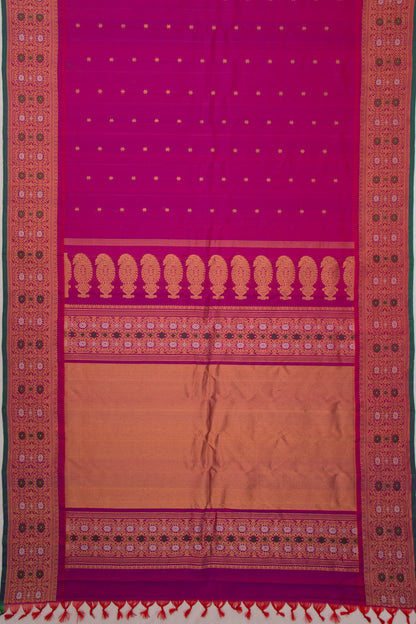 Gadwal Silk Butta Magenta Pink Saree With Meenakari Border