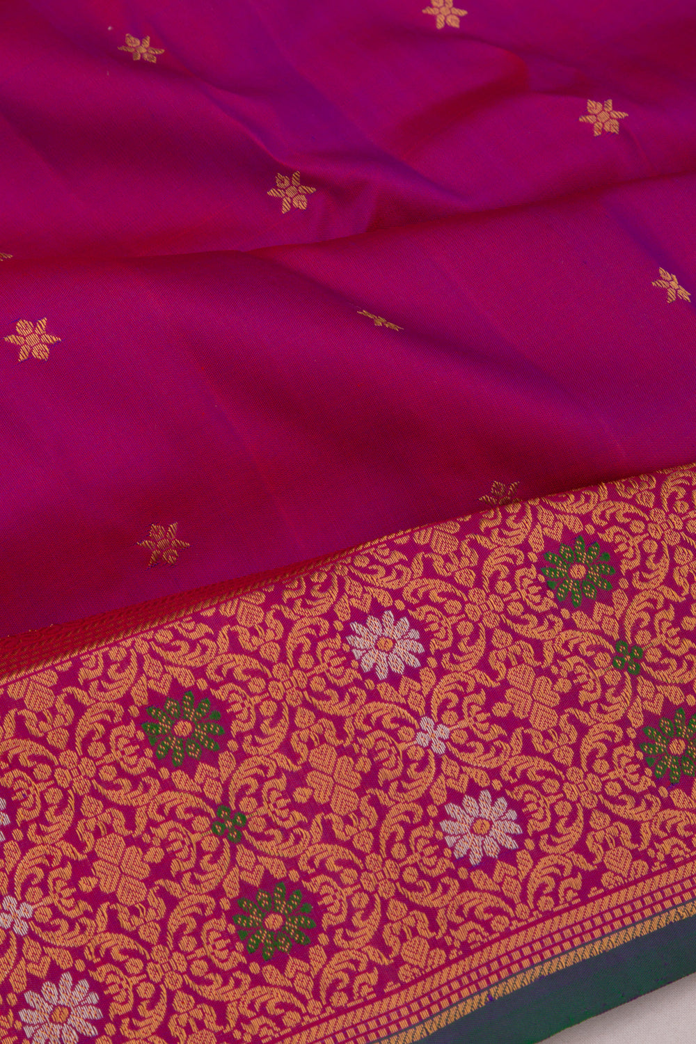 Gadwal Silk Butta Magenta Pink Saree With Meenakari Border