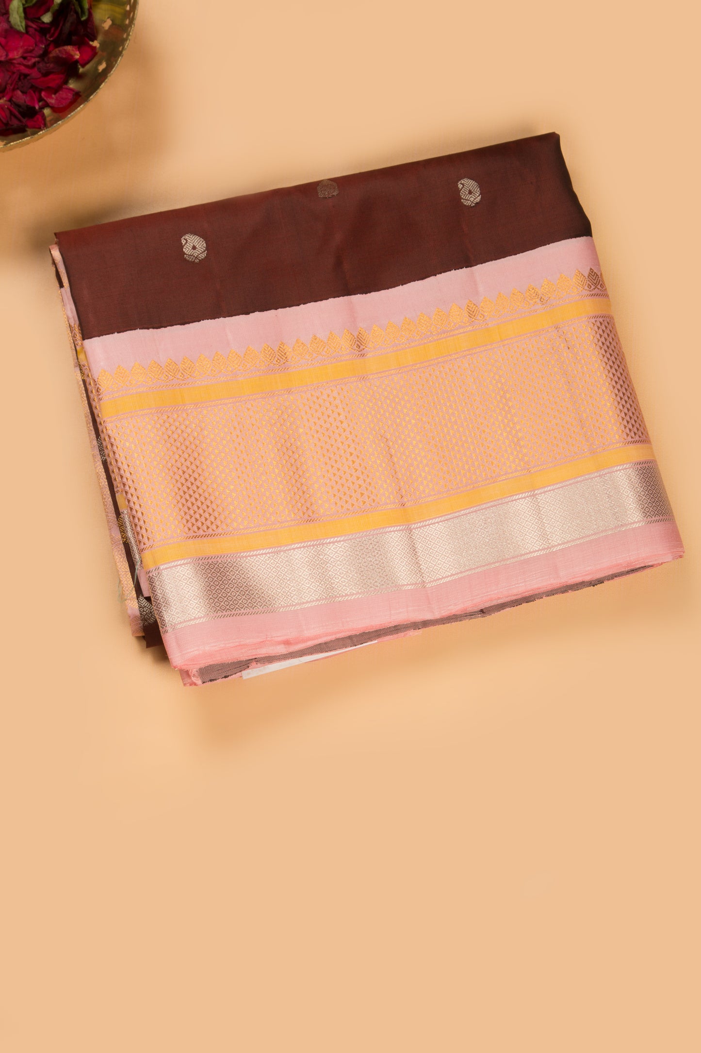 Gadwal Silk Butta Brown Saree