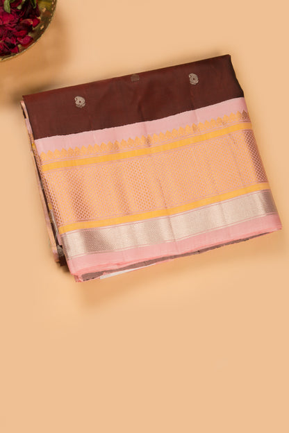 Gadwal Silk Butta Brown Saree