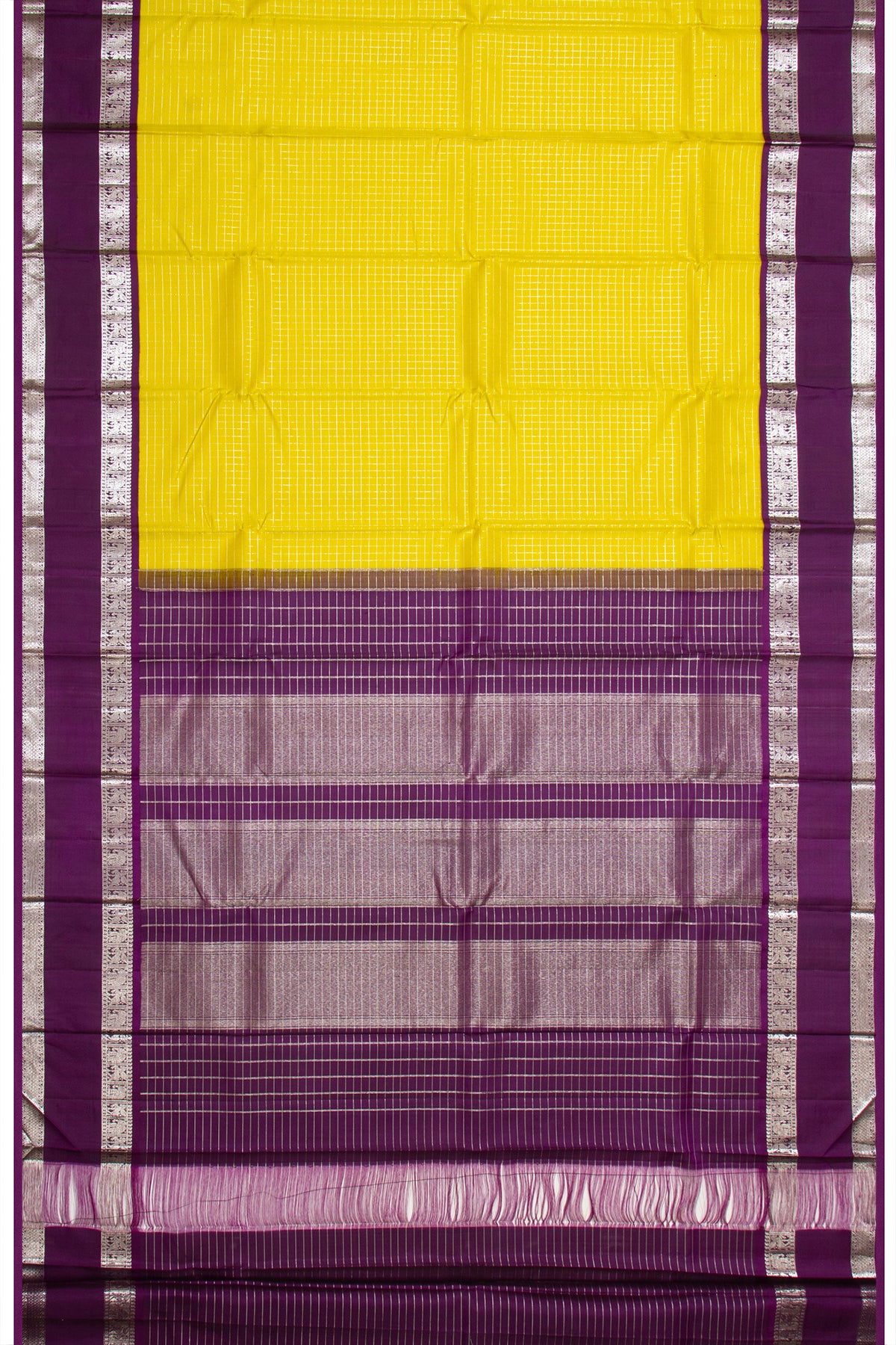 Taranga Kanchi Silk Checks Lemon Yellow Saree