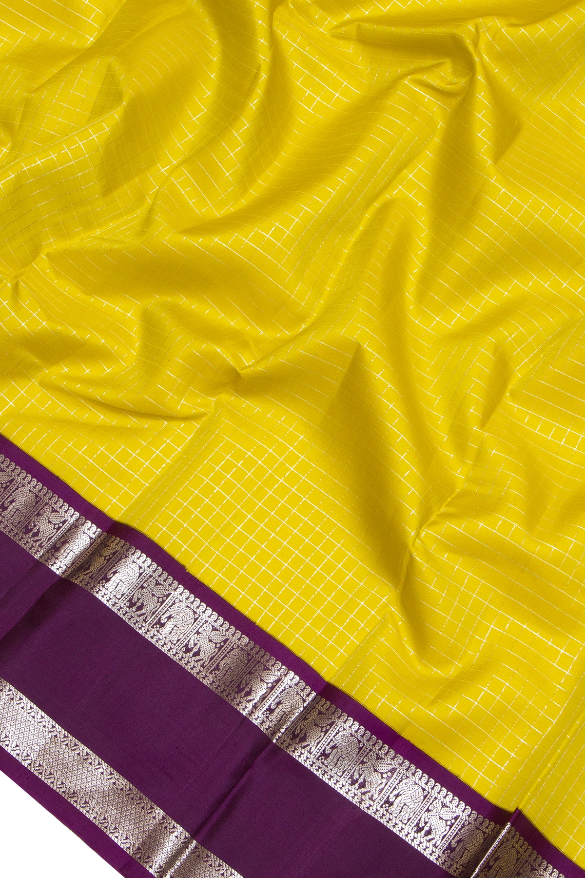Taranga Kanchi Silk Checks Lemon Yellow Saree