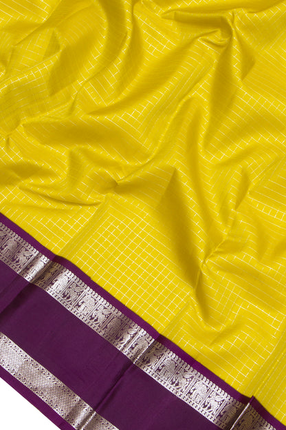 Taranga Kanchi Silk Checks Lemon Yellow Saree