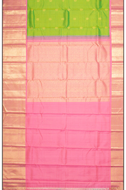 Kanchipuram Silk Checks And Butta Parrot Green Saree