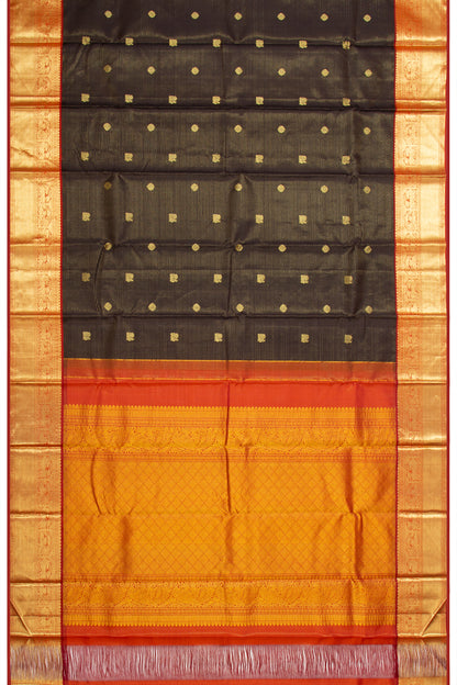 Kanchipuram Silk Oosi Lines And Butta Brown Saree