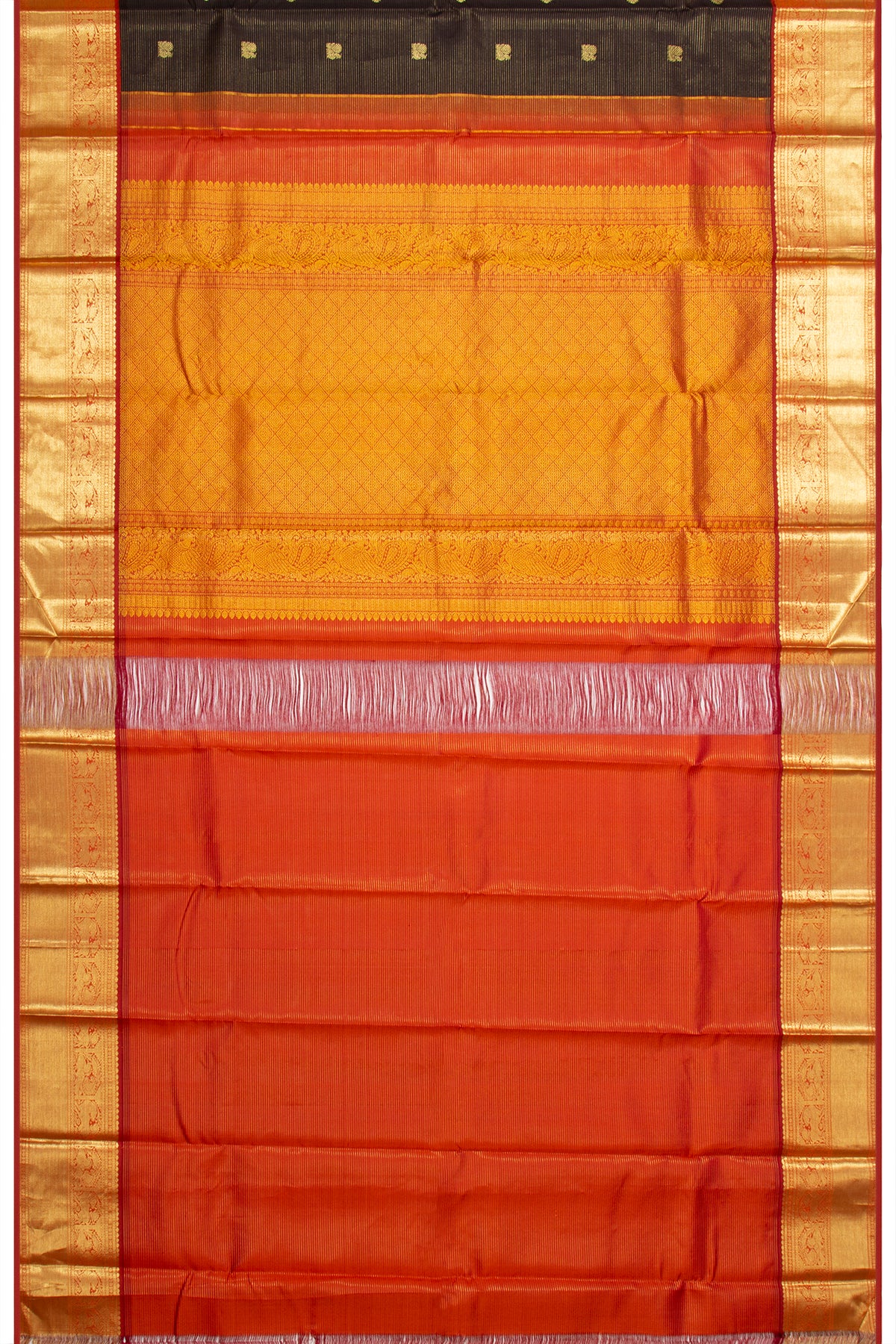 Kanchipuram Silk Oosi Lines And Butta Brown Saree