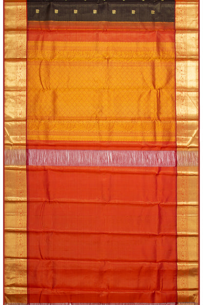 Kanchipuram Silk Oosi Lines And Butta Brown Saree