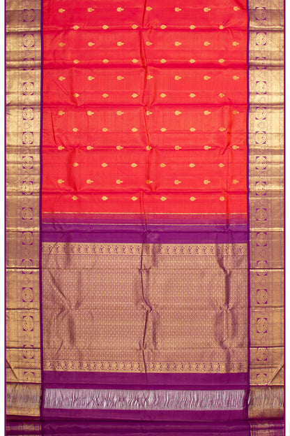 Kanchipuram Silk Oosi Lines And Butta Red Saree