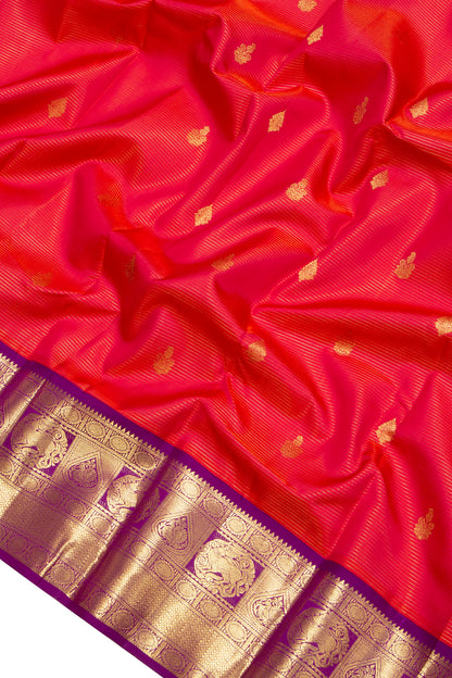 Kanchipuram Silk Oosi Lines And Butta Red Saree
