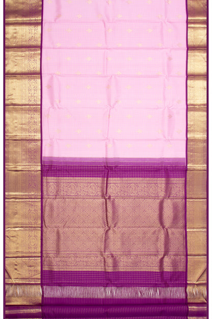 Kanchipuram Silk Checks And Butta Lavender Saree