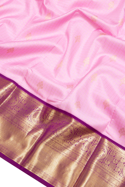 Kanchipuram Silk Checks And Butta Lavender Saree