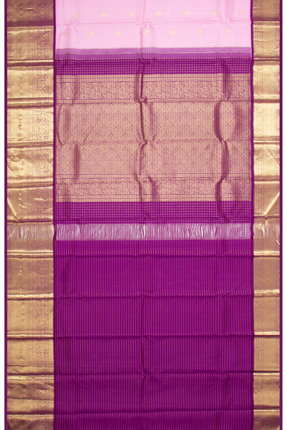 Kanchipuram Silk Checks And Butta Lavender Saree