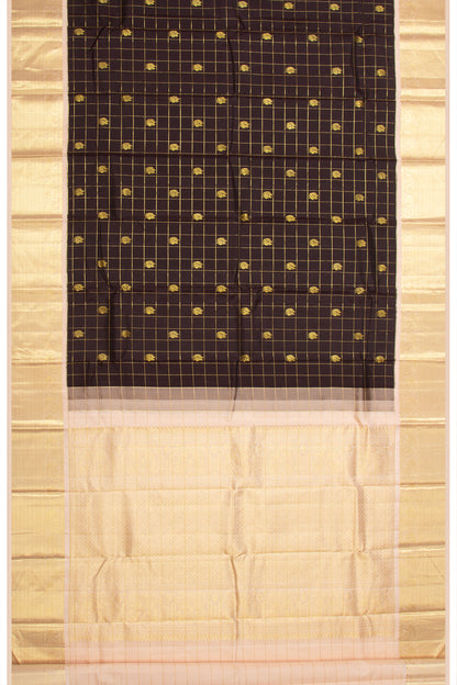 Kanchipuram Silk Checks And Butta Brown Saree