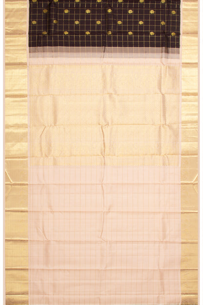 Kanchipuram Silk Checks And Butta Brown Saree