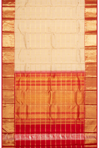 Kanchipuram Silk Checks And Butta Cream Saree