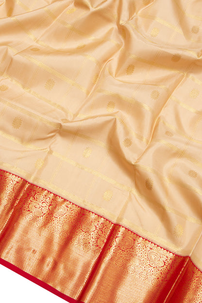 Kanchipuram Silk Checks And Butta Cream Saree