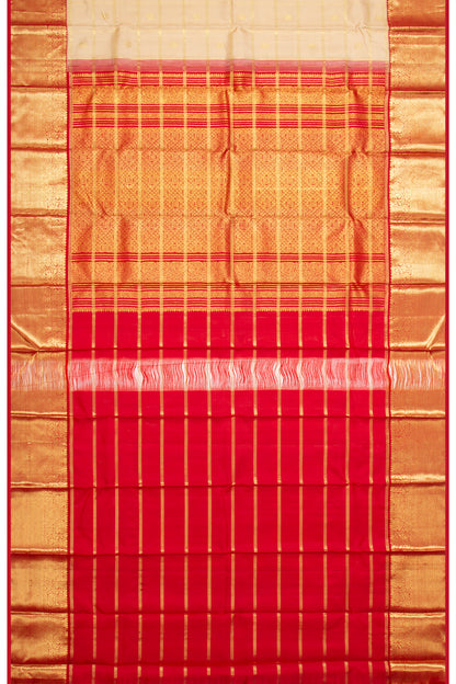 Kanchipuram Silk Checks And Butta Cream Saree